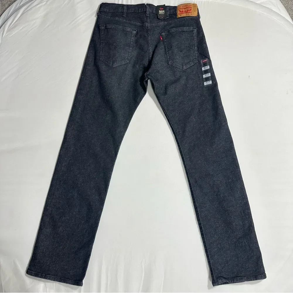 NWT Levi 501 Original Jeans Men 38x34 Faded Black Stretch Denim Button Fly